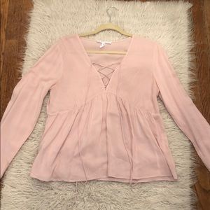 BCBG light pink tie peplum blouse